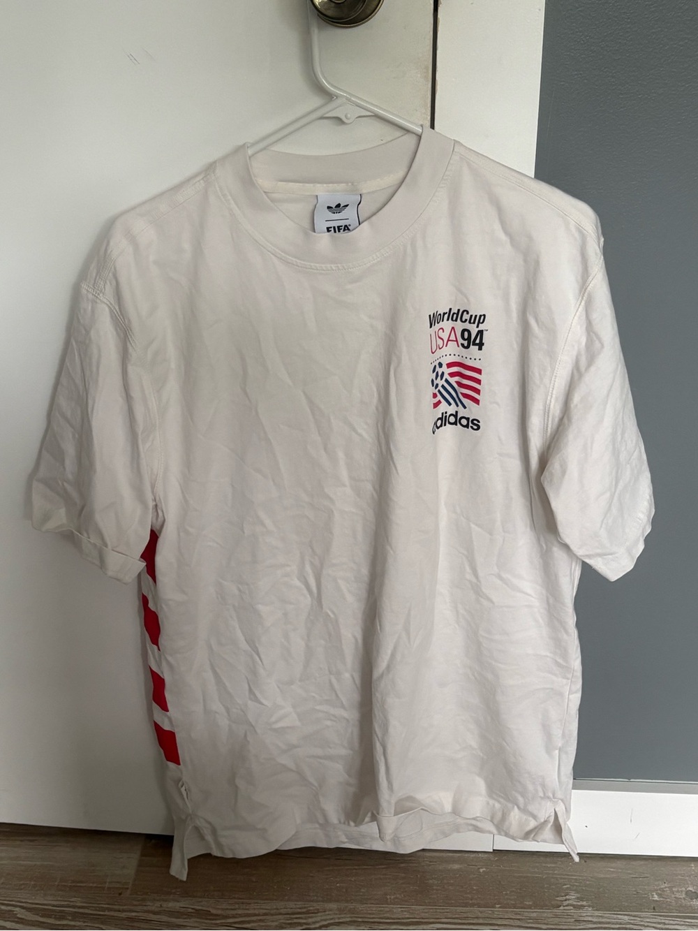 adidas White USA 94 World Cup Graphic Tee with Red Accents